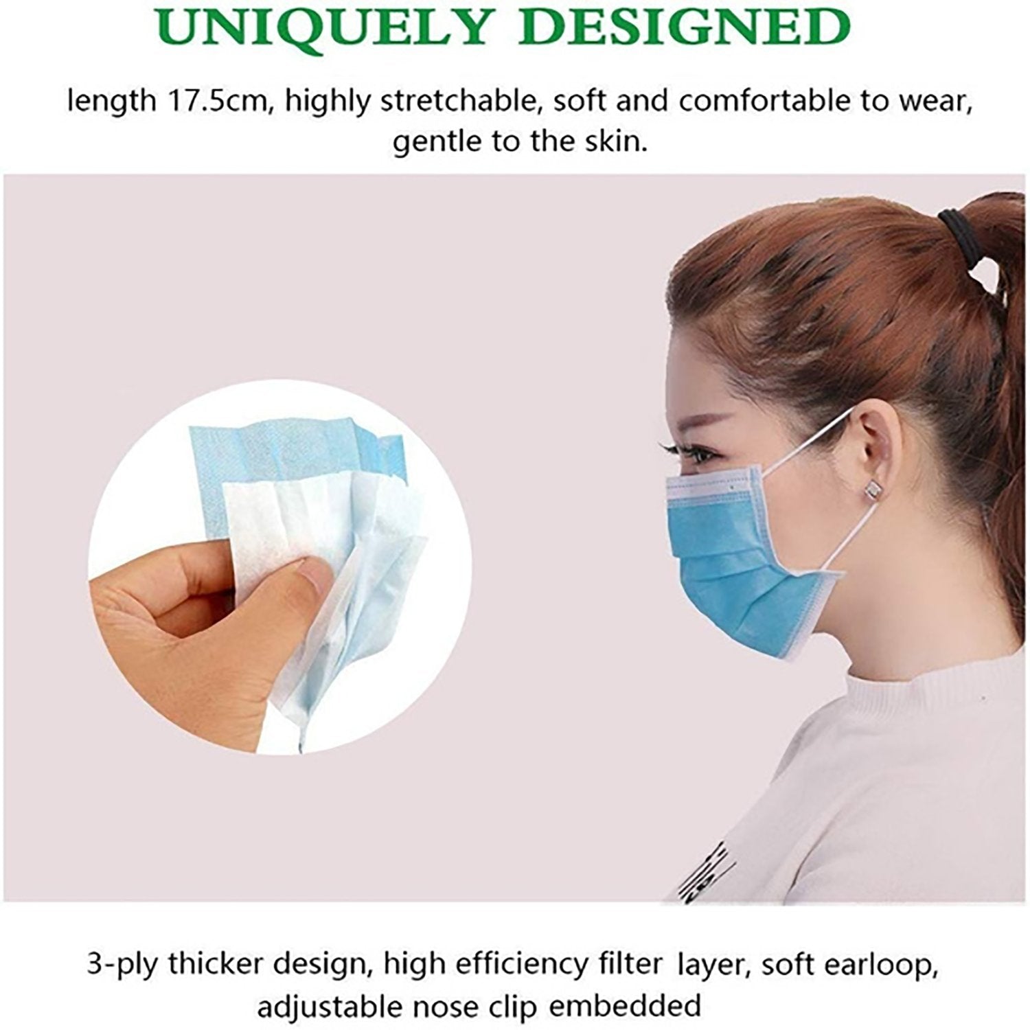 1388 Disposable Ear Loop Elastic Face Mask (50 Pc) DeoDap