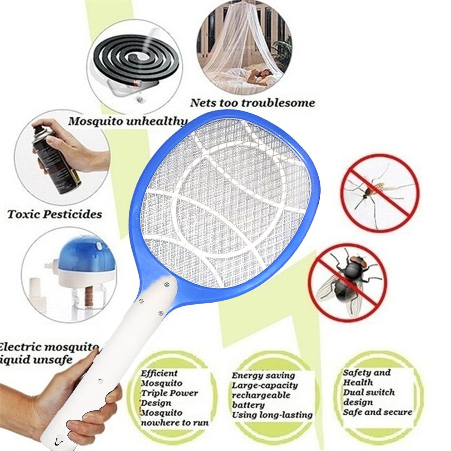 1722 Anti Mosquito Racket - Rechargeable Insect Killer Bat DeoDap