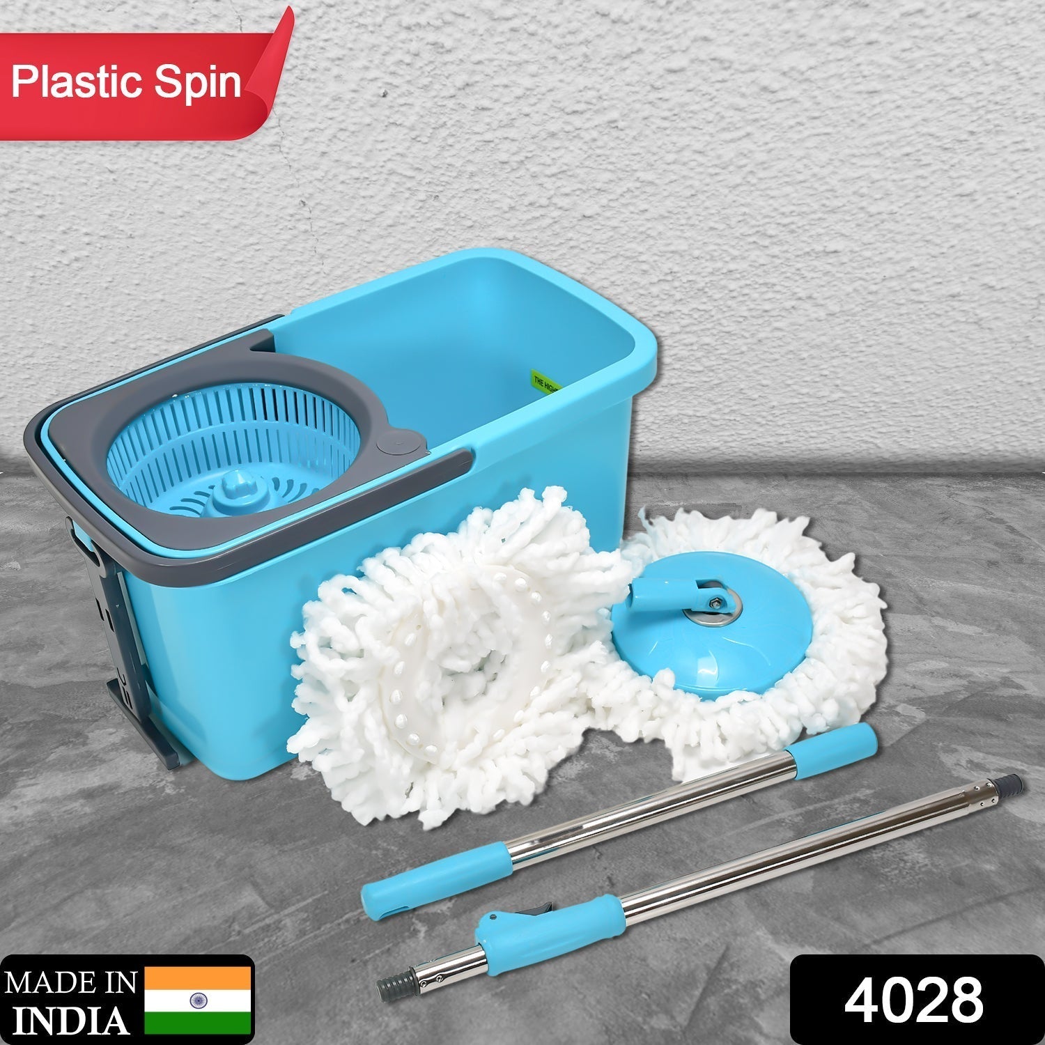 4028 Quick Spin Mop Plastic spin, Bucket Floor Cleaning, Easy Wheels & Big Bucket, Floor Cleaning Mop with Bucket DeoDap