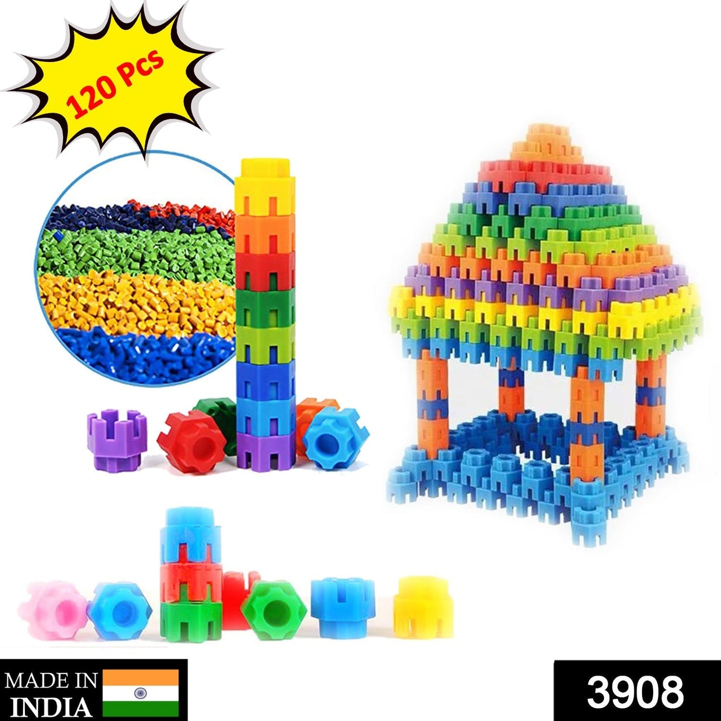 3908 120 Pc Hexa Blocks Toy used in all kinds of household and official places specially for kids and children for their playing and enjoying purposes. DeoDap