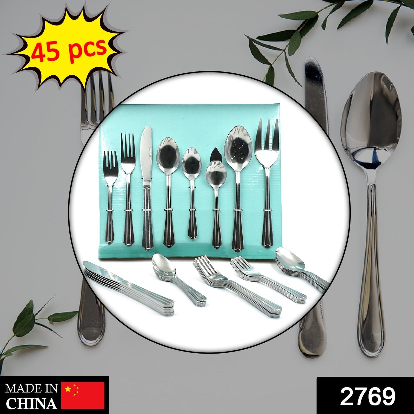 2769 45Pc Stainless steel Flatware Set Used For Dinner, Breakfast And Lunch Purposes In All Kinds Of Places. DeoDap