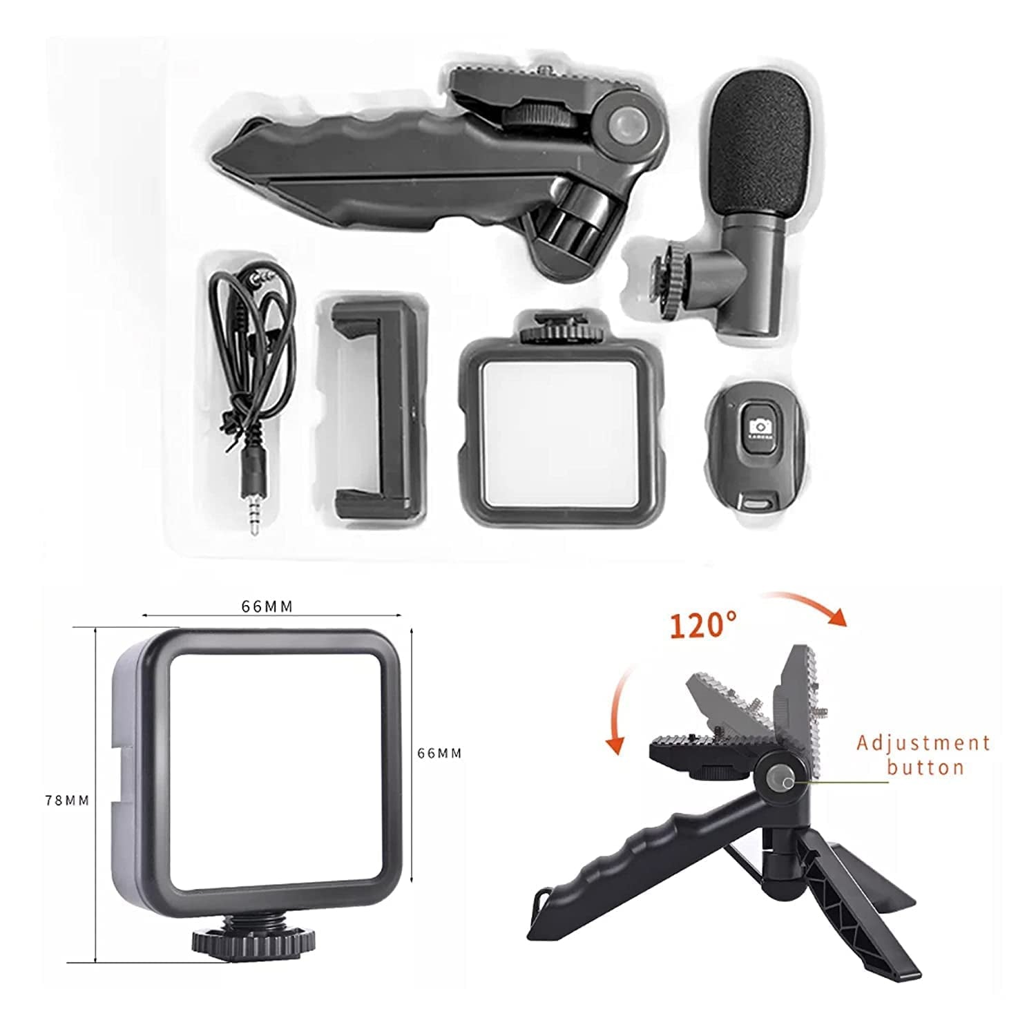 6054 Vlogging Kit for Video Making with Mic Mini Tripod Stand, LED Light & Phone Holder Clip for Making Videos DeoDap