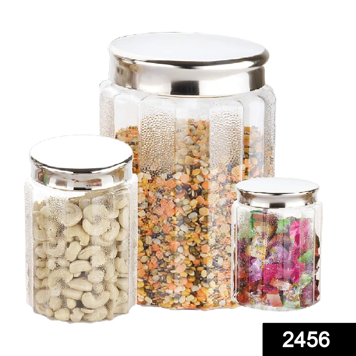 2456 jar Container Coming with Metal Air Tight and Rust Proof Cap (Set of 3) DeoDap