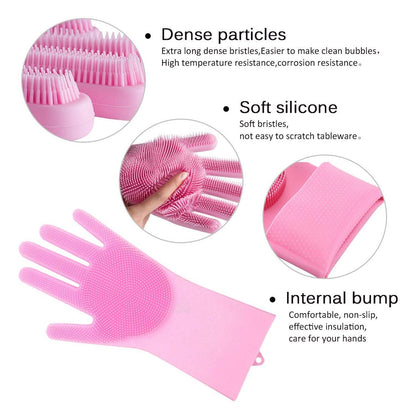 0714 Reusable Silicone Cleaning Brush Scrubber Gloves (Multicolor) DeoDap