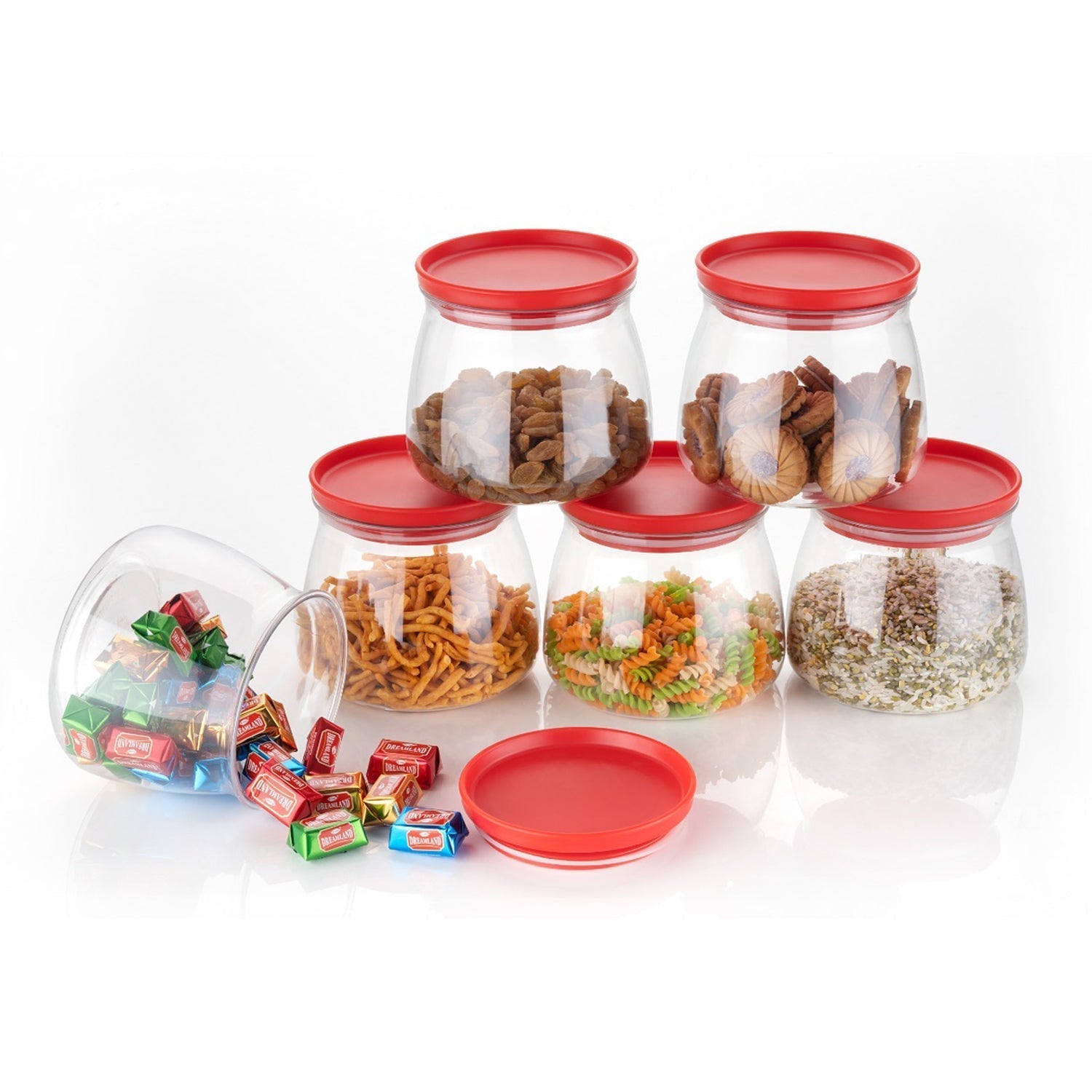 2286 Matka Shaped Jar with Air Tight & Leak Proof Lid (Multicolour) (Set of 6) (900Ml) DeoDap