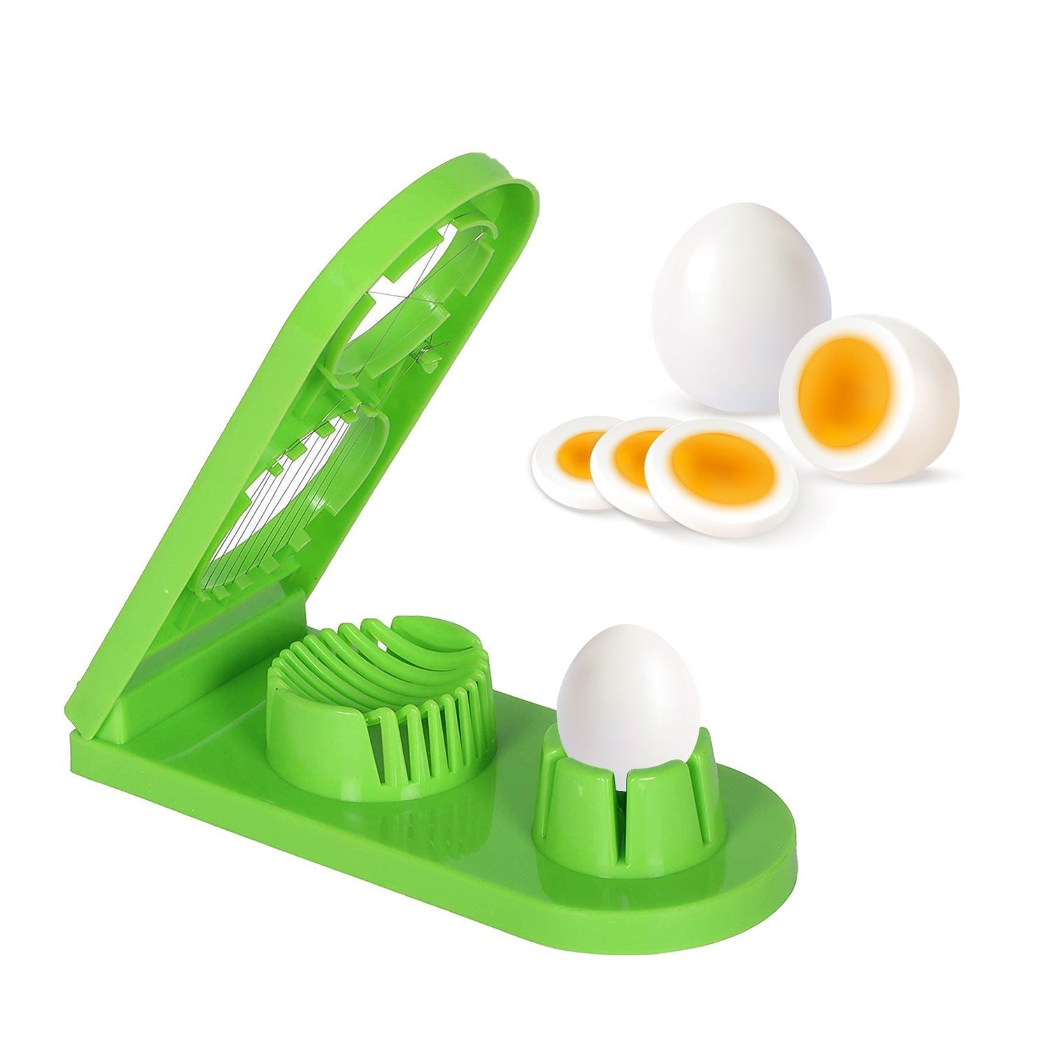 2006 2 in 1 Double Cut Boiled Egg cutter with stainless steel wire for easy slicing of boiled eggs. DeoDap