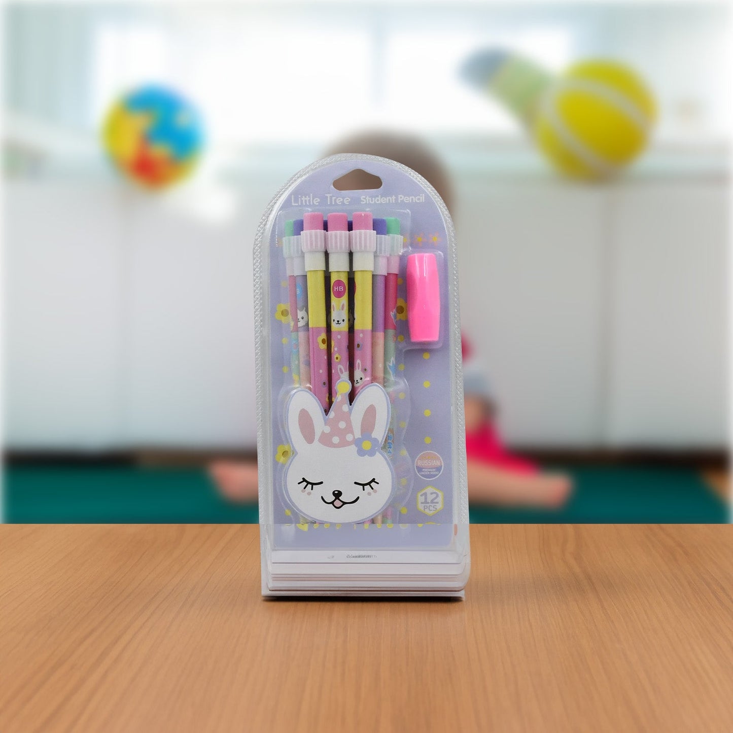 4396 Cute Rabbit Bear Drawing Graphite Writing Pencil Set with Pencil Sharpener & Eraser, Pencil and Eraser Set with Eraser for Kids, for Girls, Fancy School Stationary, Birthday Party Return Gift (14 Pc Set)