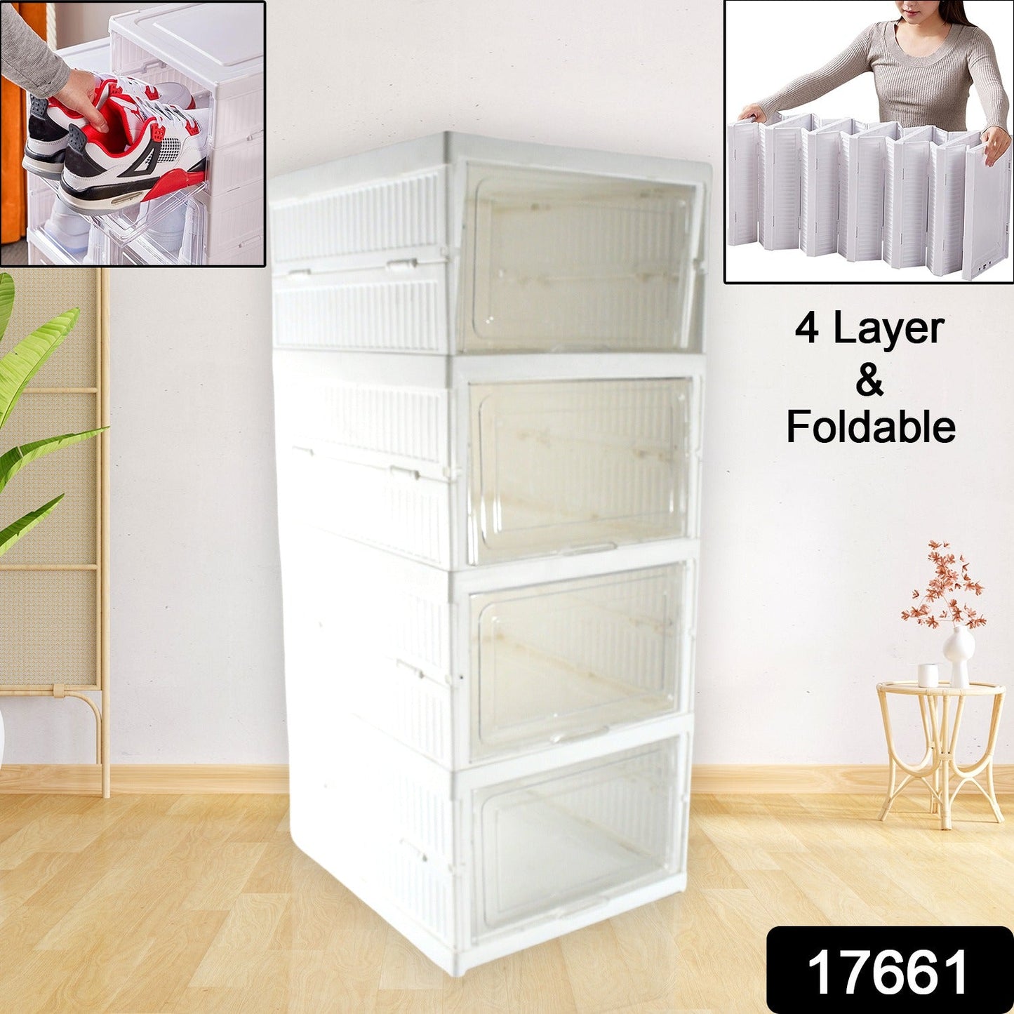 Stackable Multifunctional Storage, for Clothes Foldable Drawer Shelf Basket Utility Cart Rack Storage Organizer Cart for Kitchen, Pantry Closet, Bedroom, Bathroom, Laundry (2, 3, 4, 5, 6 / Layer 1 Pc)