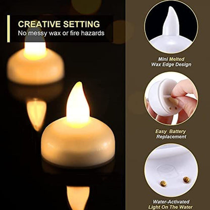 6432 Set of 12 Flameless Floating Candles Battery Operated Tea Lights Tealight Candle - Decorative, Wedding.( Diya , Divo , Diva , Deepak , Jyoti ,)