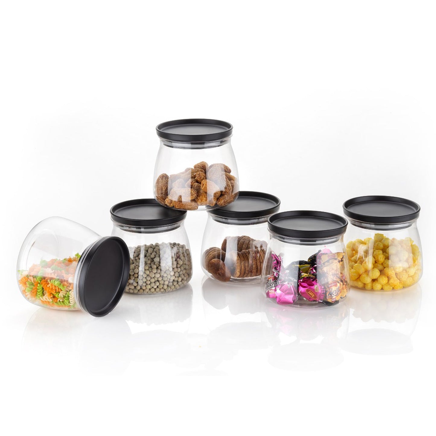 2286 Matka Shaped Jar with Air Tight & Leak Proof Lid (Multicolour) (Set of 6) (900Ml) DeoDap