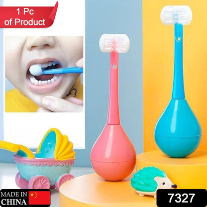 7327 Toothbrush - Soft Bristle Toothbrush - 3-Sided Training Toothbrush With Silicone Head, Inverted Cleaning Toothbrush for Aged 2-12, Children's Cleaning (1 Pc)