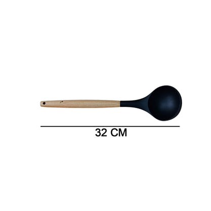 2078 Non Stick Silicon Spoon with Wooden Handle, Silicone Ladle for Cooking & Serving. DeoDap