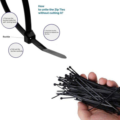 3138 4Inch Nylon Self Locking Cable Ties, Heavy Duty Strong Zip Wire Tie. Pack of 100pc - Black Amd-Deodap