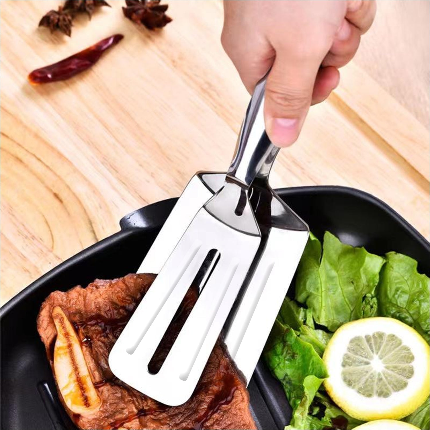 2919 MULTIFUNCTION COOKING SERVING TURNER FRYING FOOD TONG. STAINLESS STEEL STEAK CLIP CLAMP BBQ KITCHEN TONG. DeoDap