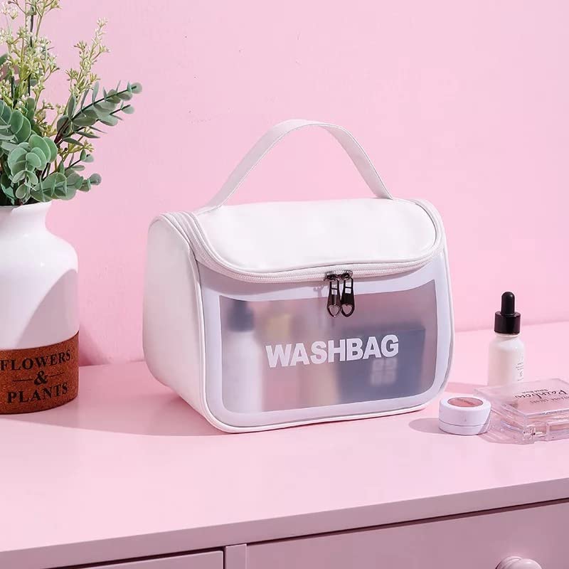 The grand magazin Culture Clear Toiletry Bag, Wash Make Up Bag PVC Waterproof Zippered Cosmetic Bag, Portable Carry Pouch for Women Men (D Shape Multicoloured)