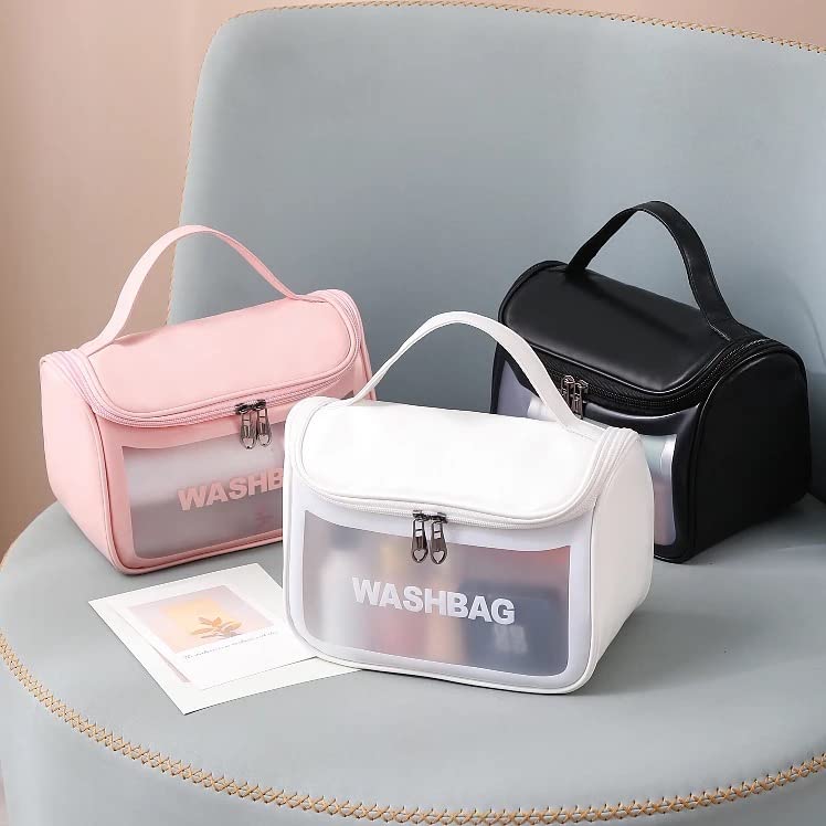 The grand magazin Culture Clear Toiletry Bag, Wash Make Up Bag PVC Waterproof Zippered Cosmetic Bag, Portable Carry Pouch for Women Men (D Shape Multicoloured)