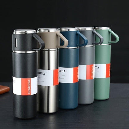 The grand magazin Stainless Steel Vacuum Flask Set with 3 Steel Cups Combo for Hot and Cold Drink Flask Bottle 500ml