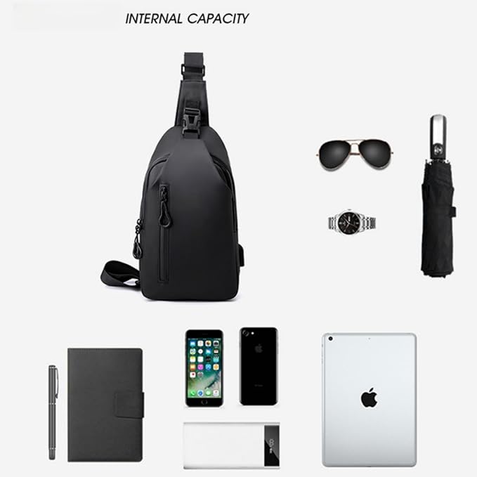 The grand magazin Men's Chest Bag Shoulder Bag Messenger Sports Backpack Water Resistant Usb Charging Port Shoulder Sling Bag