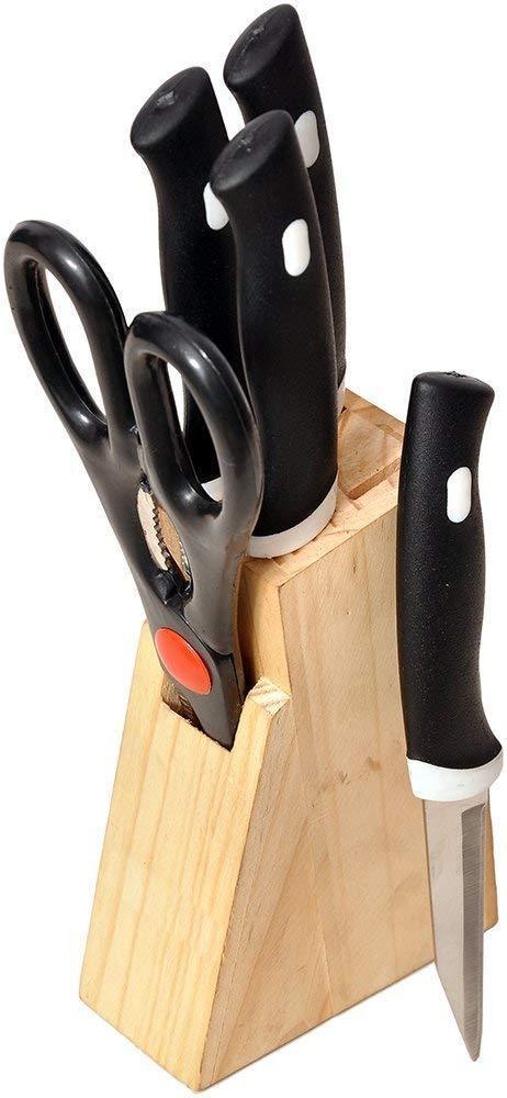 102 Kitchen Knife Set with Wooden Block and Scissors (5 pcs, Black) Your Brand