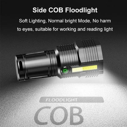 12 LED Flashlight COB Side Light USB Rechargeable Strong Light Flashlight Waterproof Outdoor Household Portable Long-Range Led Torch Light Hiking Camping Outdoor Side Light Flashlight