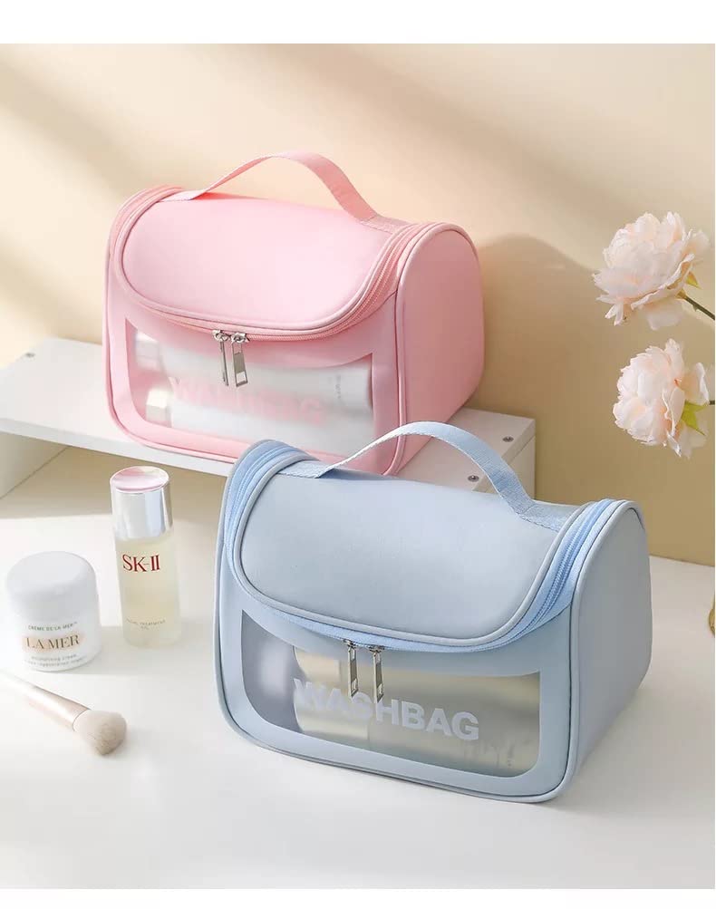 The grand magazin Culture Clear Toiletry Bag, Wash Make Up Bag PVC Waterproof Zippered Cosmetic Bag, Portable Carry Pouch for Women Men (D Shape Multicoloured)