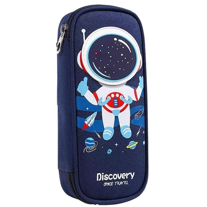 The grand magazin Cute 3D Space Pencil Case for Kids, Big Capacity Canvas Pencil Pouch with Zipper, Waterproof & Durable Large Storage Pencil case for Boys and Girl