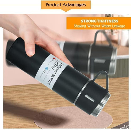 The grand magazin Stainless Steel Vacuum Flask Set with 3 Steel Cups Combo for Hot and Cold Drink Flask Bottle 500ml