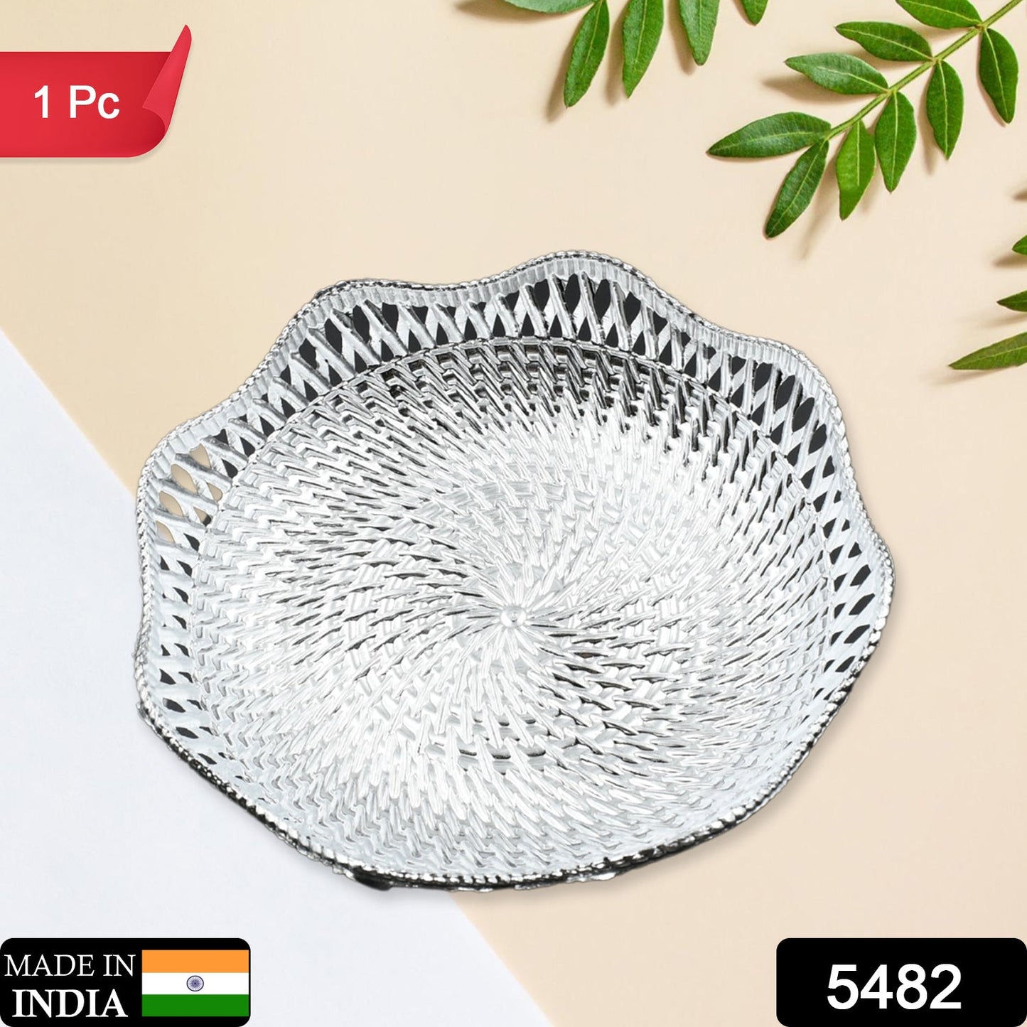 5482 Round Serving Tray, Traditional Serving Tray, Multipurpose Serving Tray, Decorative Serving Platters, Mukhwas Serving Tray (1 Pc)