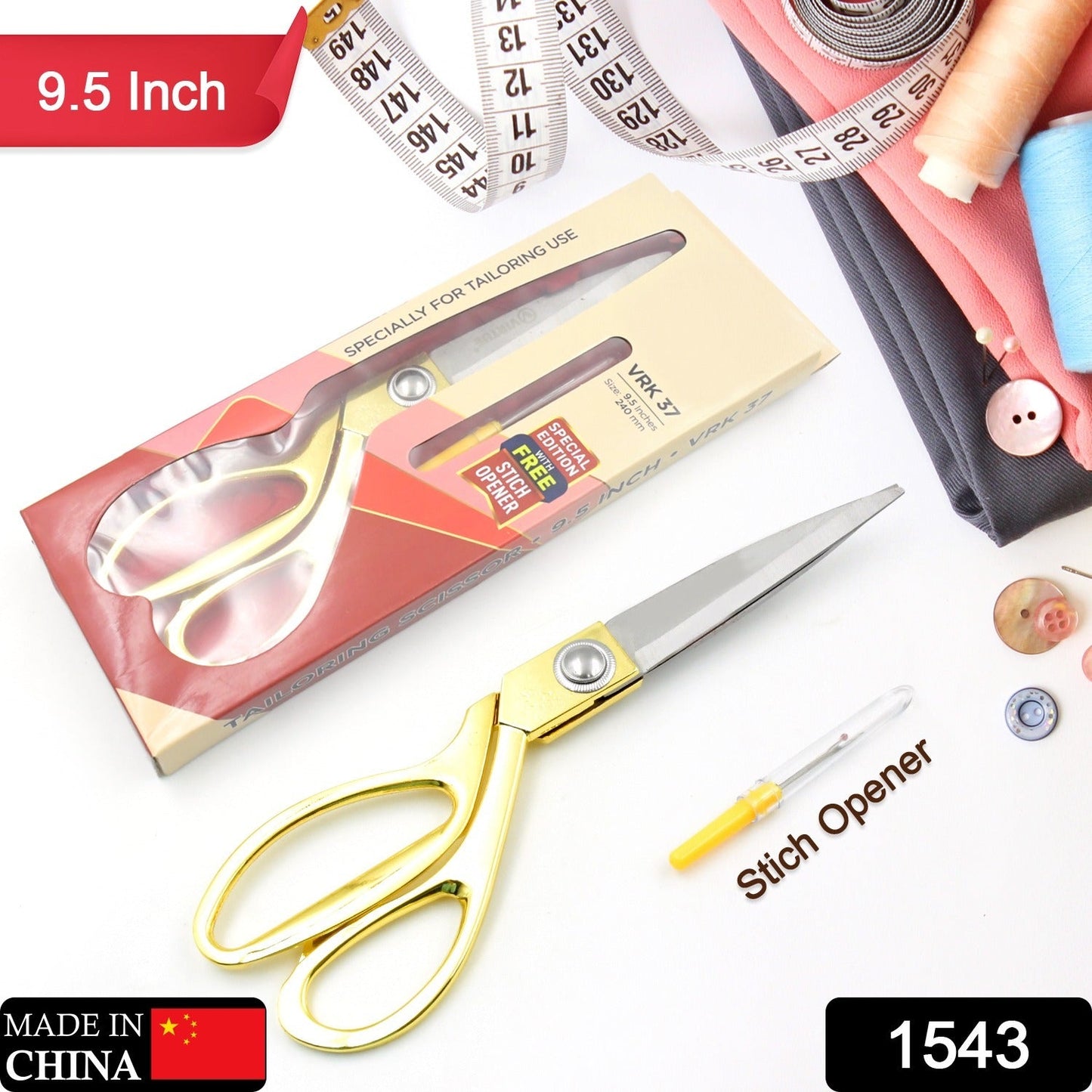 1543 Stainless Steel Tailoring Scissor Sharp Cloth Cutting for Professionals, Stainless Steel Sharp Tailor Scissors Clothing Scissors Professional Heavy Duty Dressmaking Shears Sewing Tailor (Golden)(9.5 Inch)