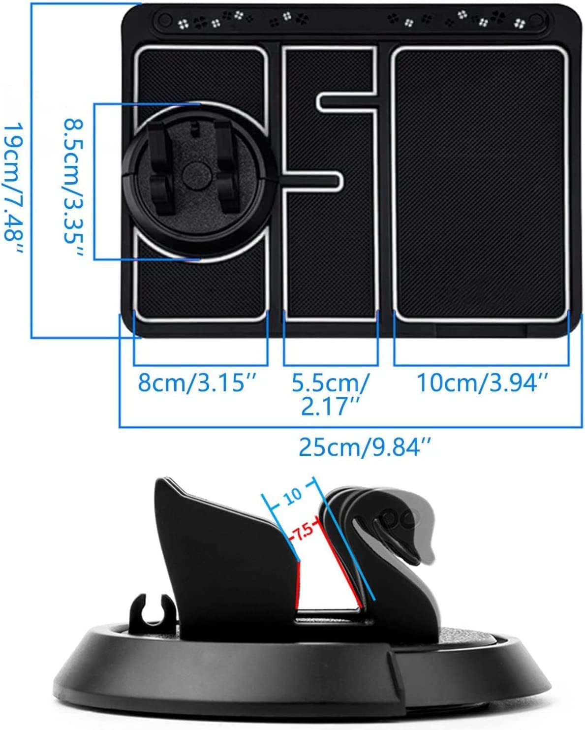 The grand magazin Car Non Slip Dashboard Mat 4-in-1 Multifunctional 360°Rotating Phone Holder Phone Pad with Temporary Car Parking Number & 2 Perfume Aromatherapy Anti-Shake Pad Universal Phone Holder (Red)