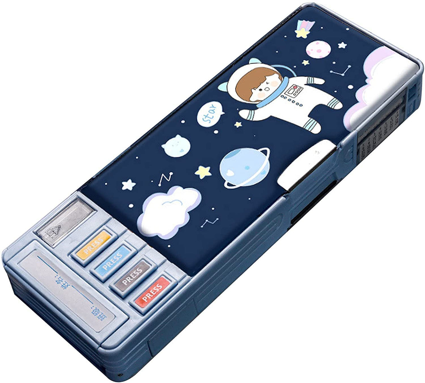 The grand magazin  Plastic Pencil Box with Code Lock Pen Case Large Capacity Multi-Layer Multi-Function Storage Bag Secret Compartment Pencil Box for Kids- Multi-Color (Astronaut)