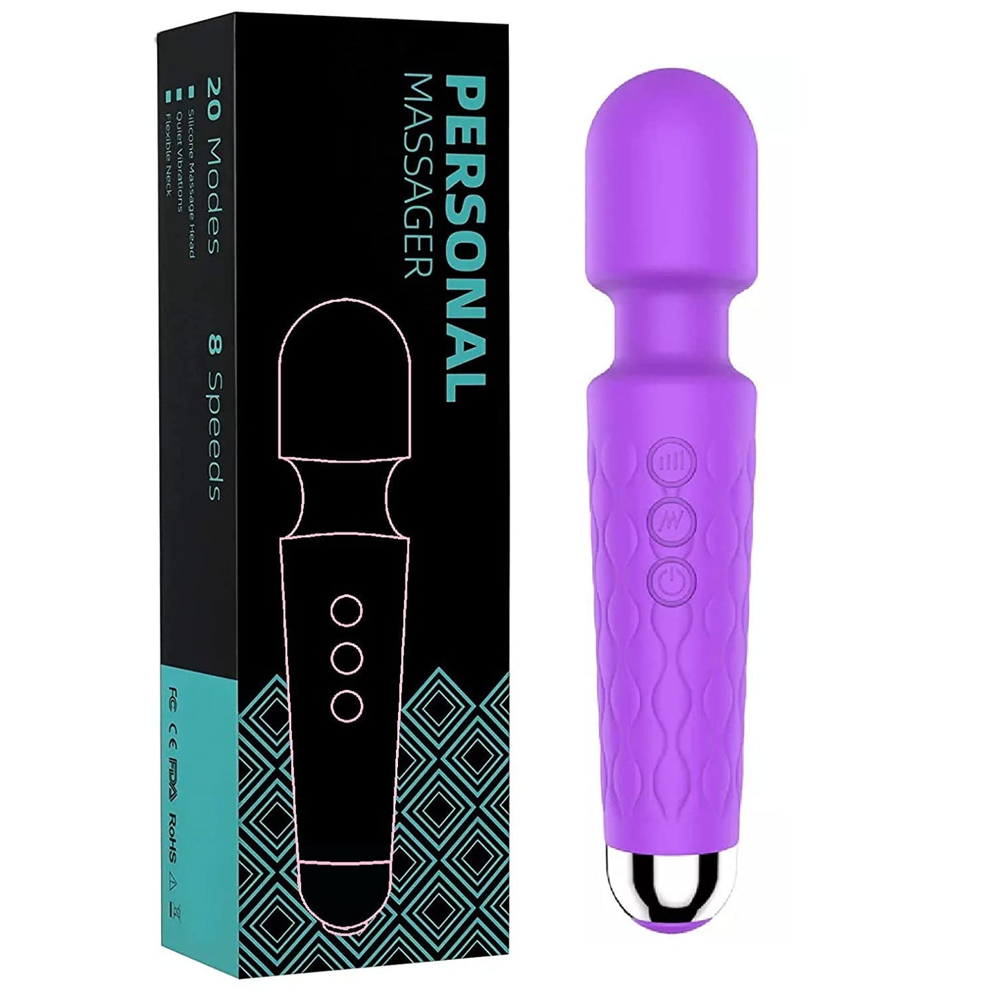 Waterproof Rechargeable Personal Body Massager for Women | Cordless Handheld Wand with 20 Vibration Modes & 8 Speed Patterns | Perfect for Pain Relief Massag