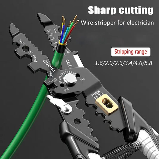 25-in-1 Multi-Functional Wire Stripper and Electrician Tool Chrome Vanadium Steel Pliers for Splitting, Breaking, Separating, Terminal Crimping, Stripping, Cable Cutting, Winding, and Clamping