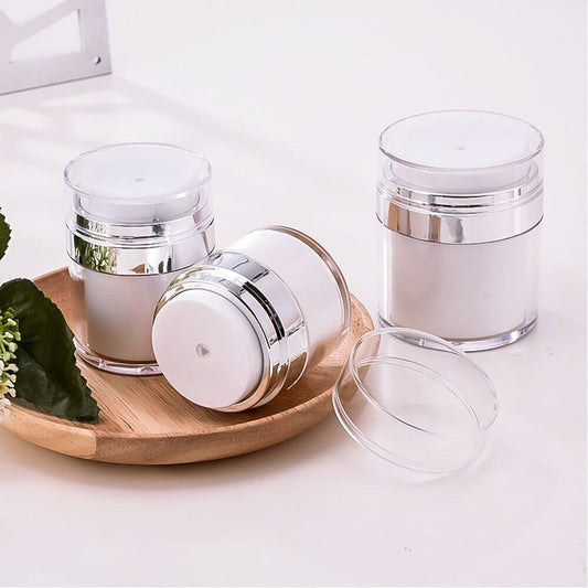 Airless Pump Jars 50ML,Empty Refillable Cosmetic Air Pump Acrylic Bottles Airless Lotion Face Cream Dispenser Containers Makeup Vials Accessories Leak-Proof DIY Travel Cans Press Style