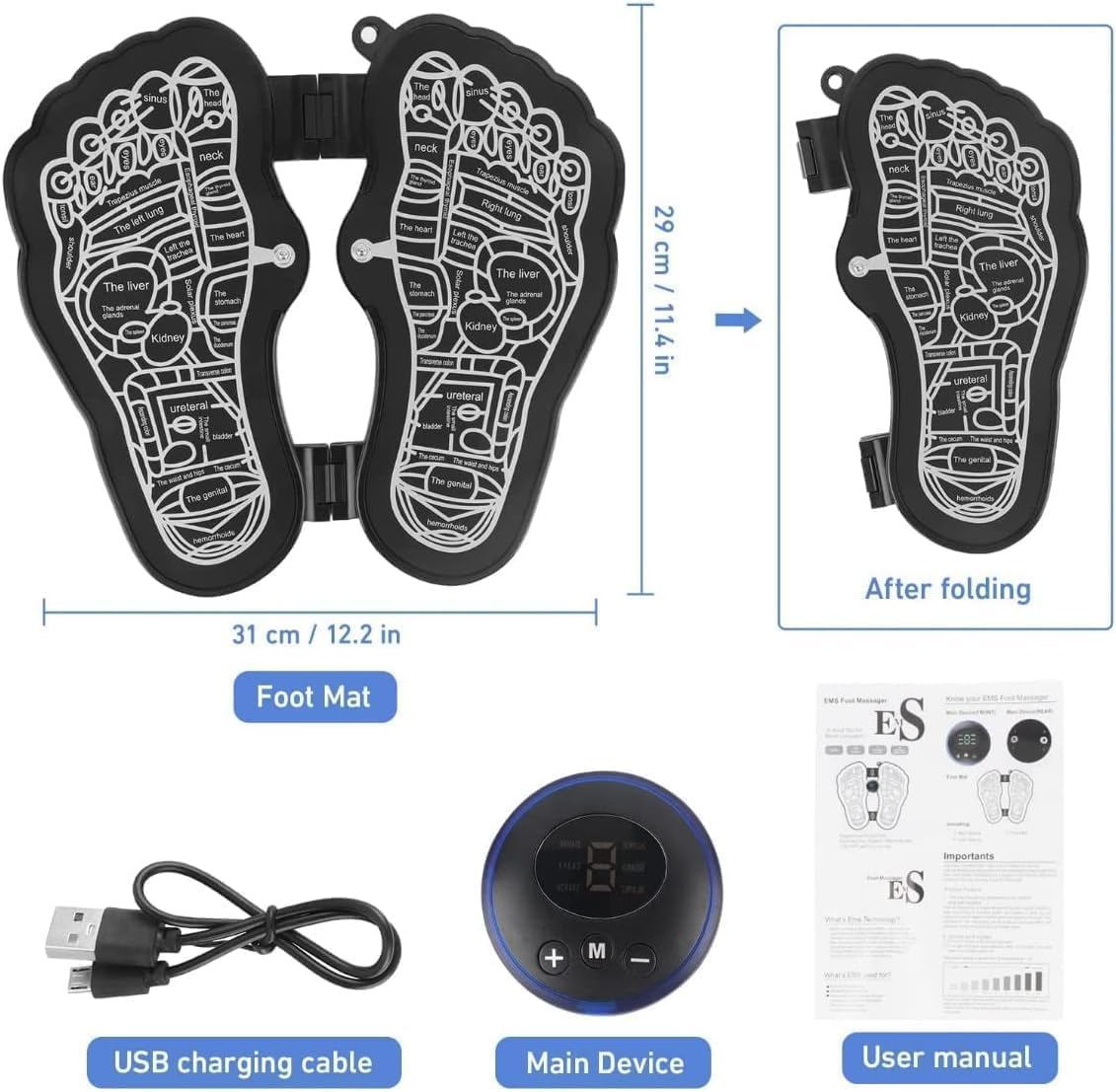 Foot Massager Pain Relief,Elecrtic EMS Massage Mat -8 Mode/16 Vibration Automatic Wireless Folding Massager (Foot Massager)