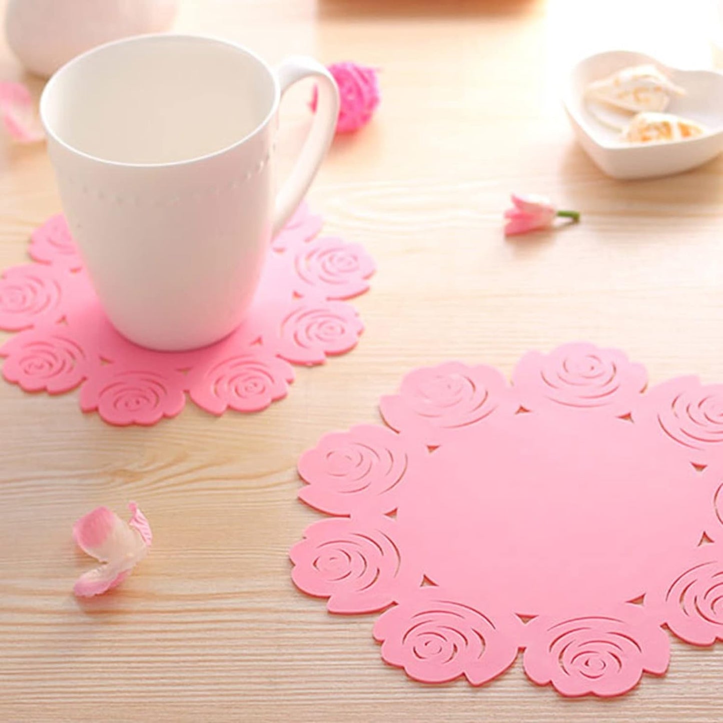 5976 Kitchen Gadget Accessories Plate Cup Mat Rose, Simple Circular Coasters for Kitchen Cafe Restaurant, Placemats for Dining Table, Coasters, Tabletop Protection, Anti-Scald Easy to clean (1 Pc)