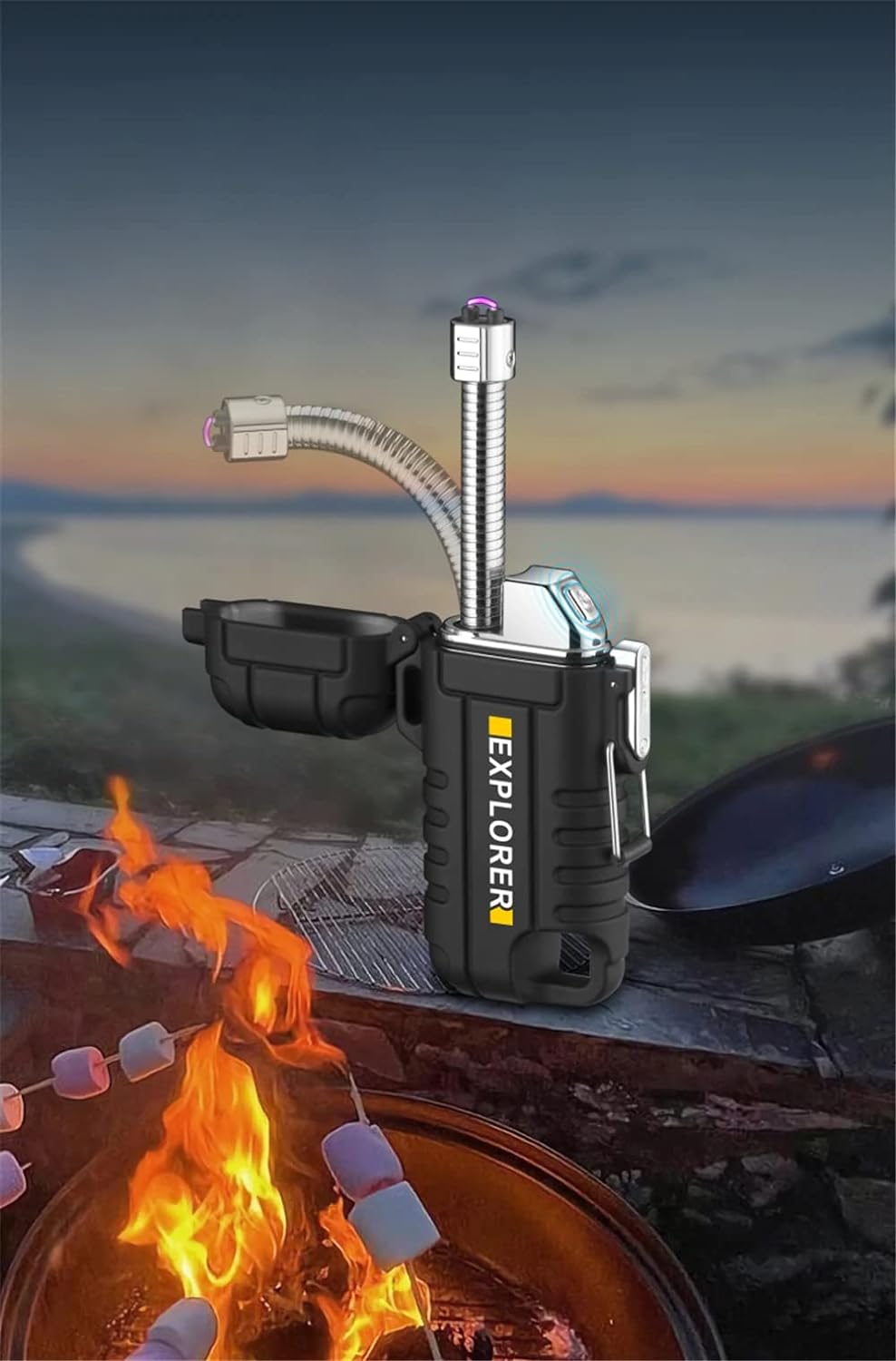 The grand magazin Rechargeable Electric Lighter with 360° Flexible Long Neck for Candle Grill, Waterproof USB Arc Lighters with Lanyard and Hanging Hole, Windproof Plasma Flameless Lighter