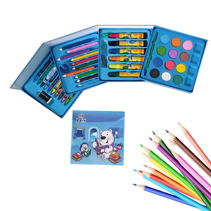 858 Plastic Art Colour Set 58 pcs with Color Pencil, Crayons, Oil Pastel and Sketch Pens DeoDap