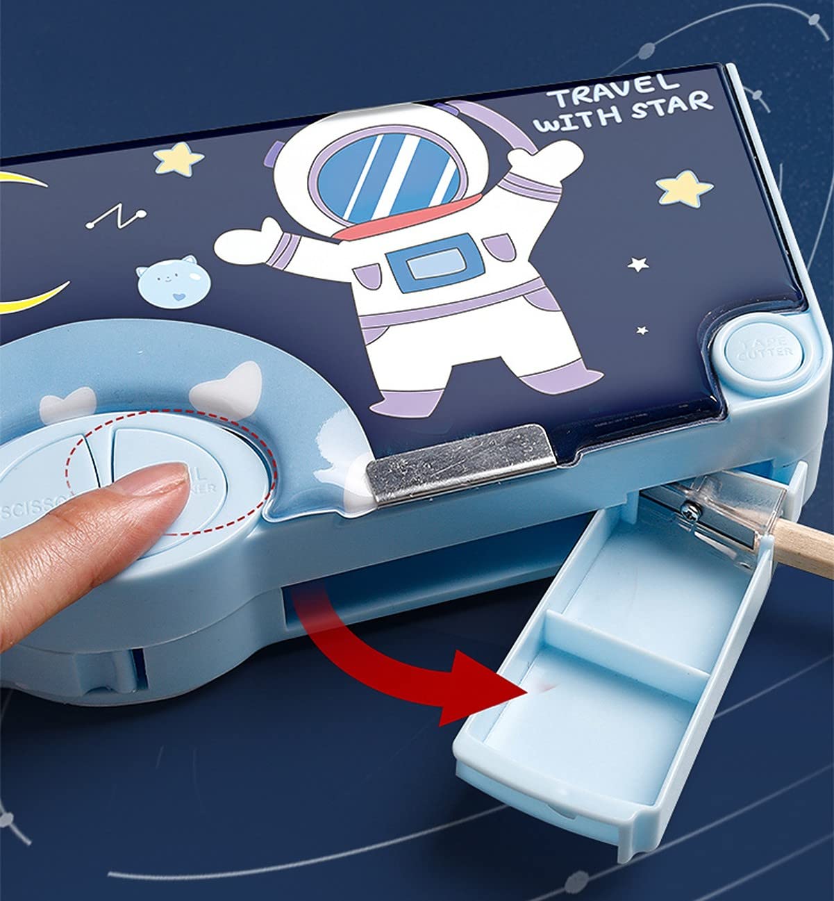 The grand magazin 1Pc Multifunctional Pencil Case, Large Capacity Pencil Box for Boys & Girls Students with Craft Scissor Portable Stationery Organizer, Astronaut