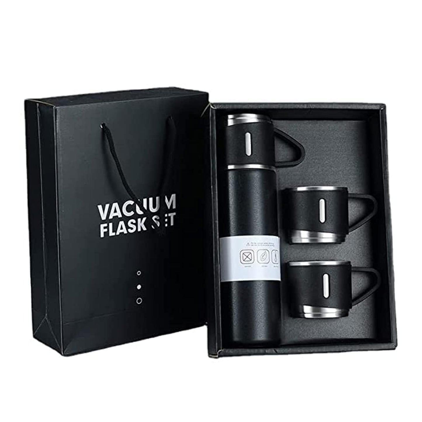 The grand magazin Stainless Steel Vacuum Flask Set with 3 Steel Cups Combo for Hot and Cold Drink Flask Bottle 500ml