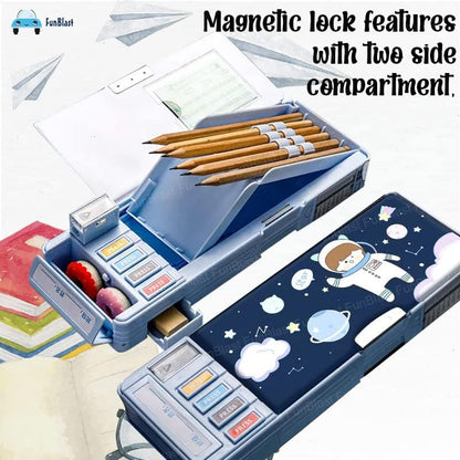 The grand magazin  Plastic Pencil Box with Code Lock Pen Case Large Capacity Multi-Layer Multi-Function Storage Bag Secret Compartment Pencil Box for Kids- Multi-Color (Astronaut)