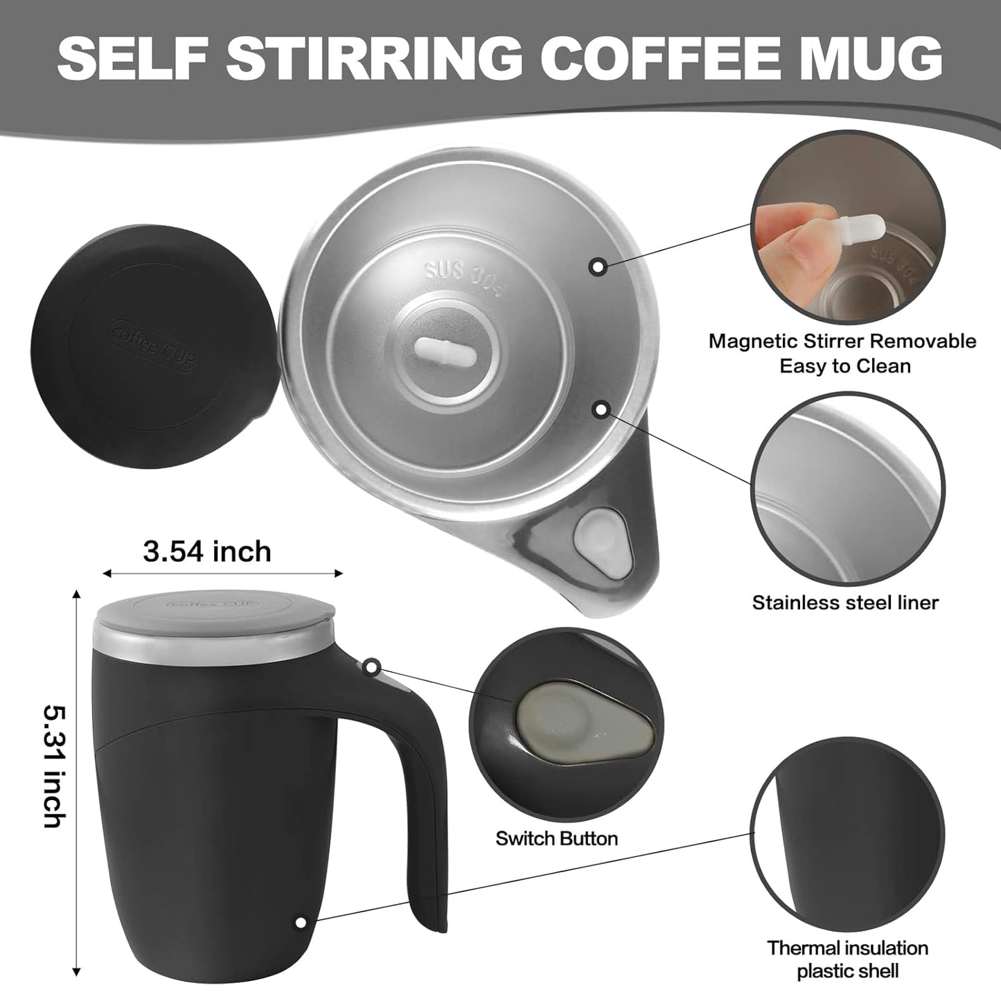 The grand magazin Automatic Magnetic Stirring Coffee Mug, Rotating Home Office Travel Mixing Cup,Funny Electric Stainless Steel Self Mixing Coffee Tumbler, Suitable for Coffee, Milk, Cocoa and Other Beverages (Multicoloured)