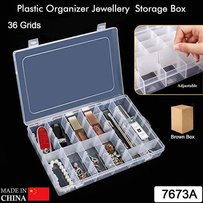 7673a 36 Grids Clear Plastic Organizer Jewelry Storage Box with Adjustable Dividers, Transparent Organizer Box (1pc)