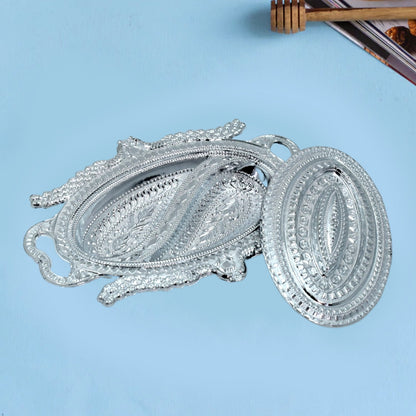 2853 Plastic Peacock Dry Fruit Silver Finish Serving Tray DeoDap