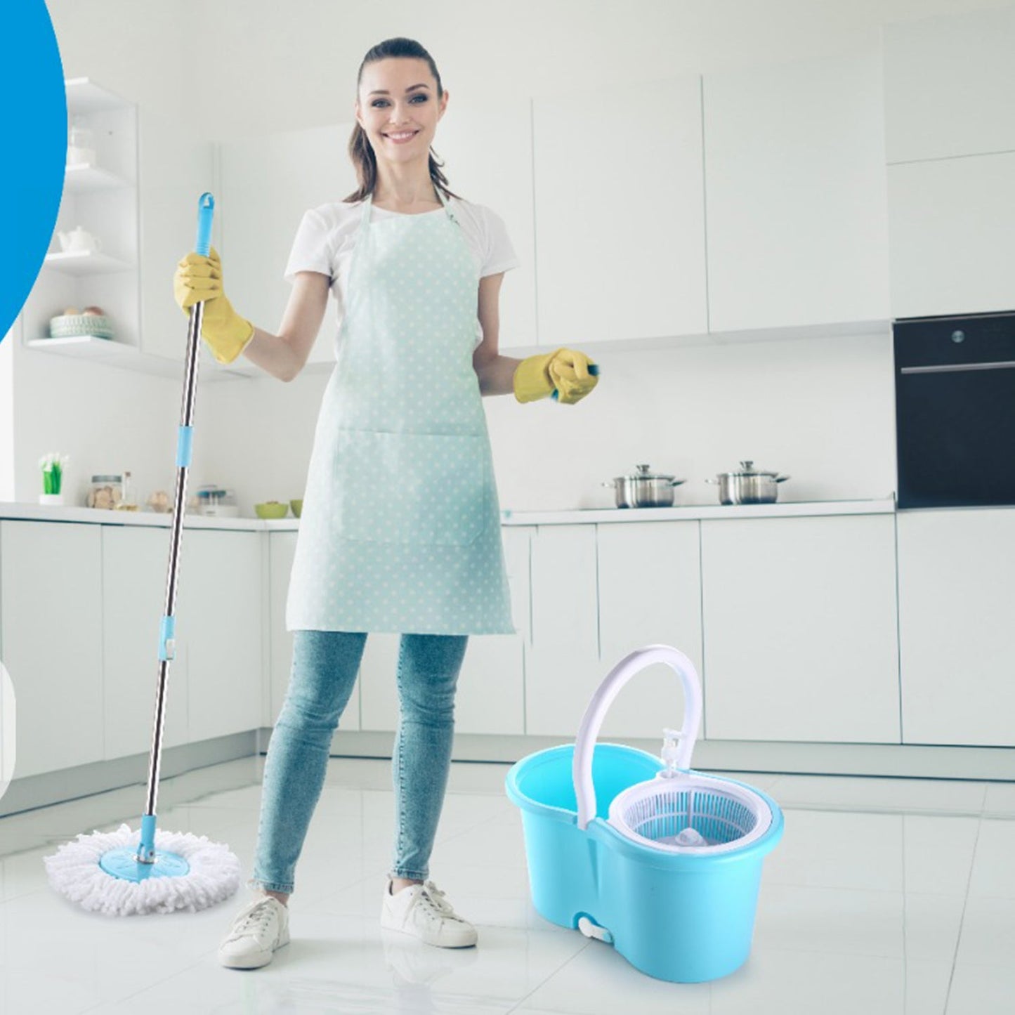 8702 Plastic Spinner Bucket Mop 360 Degree Self Spin Wringing with 2 Absorbers for Home and Office Floor Cleaning Mops Set DeoDap