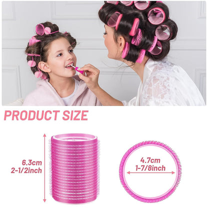 The grand magazin multicolored Hair Curler Rollers for Women, 6pcs Self Grip Magic Hair Roller Clips Hairdressing Kit for Long Medium Short Hair with 12 Bang Clips & 1 Comb