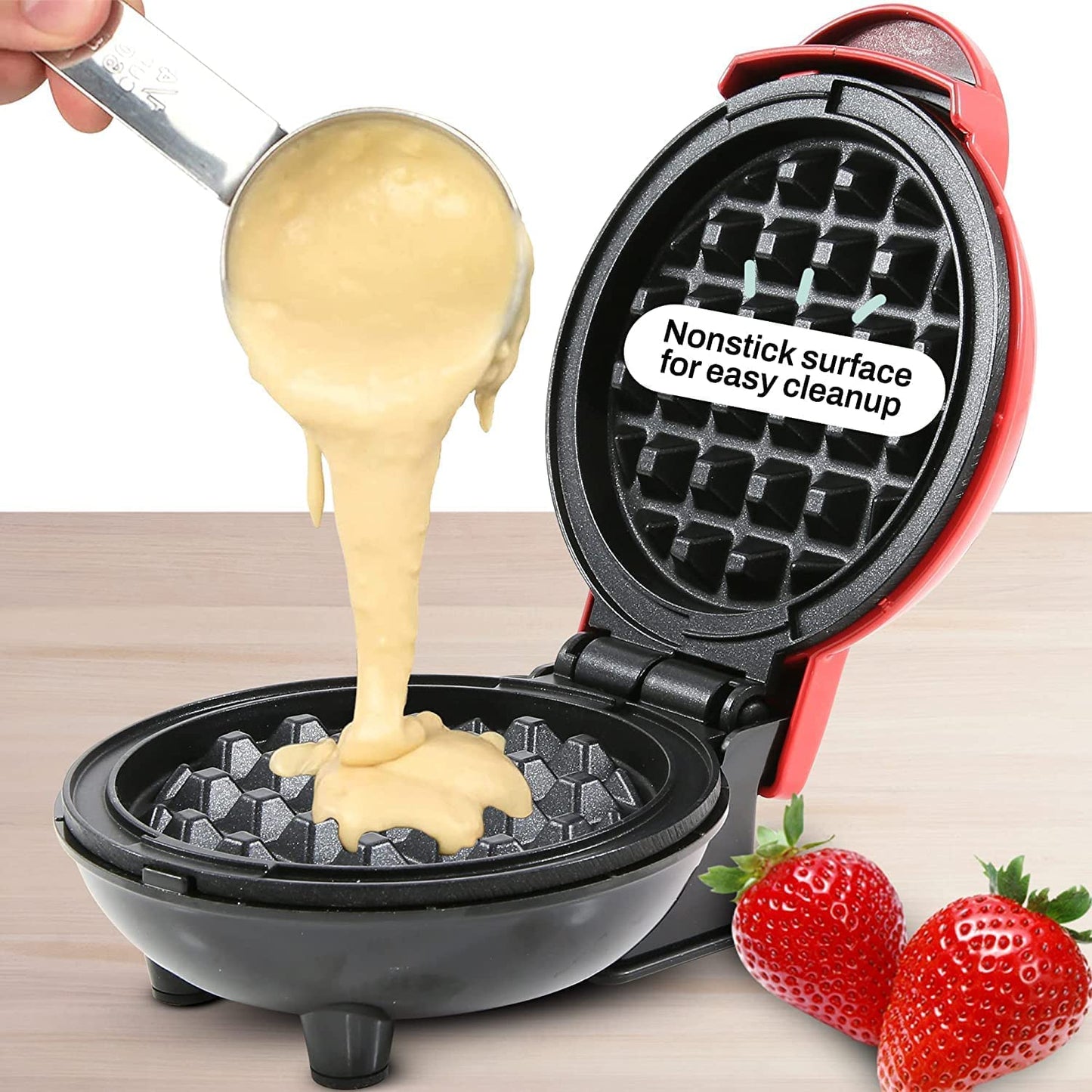 Mini Waffle Maker 4 Inch- 350 Watts: Stainless Steel Non-Stick Electric Iron Machine for Individual Belgian Waffles, Pan Cakes, Paninis or Other Snacks