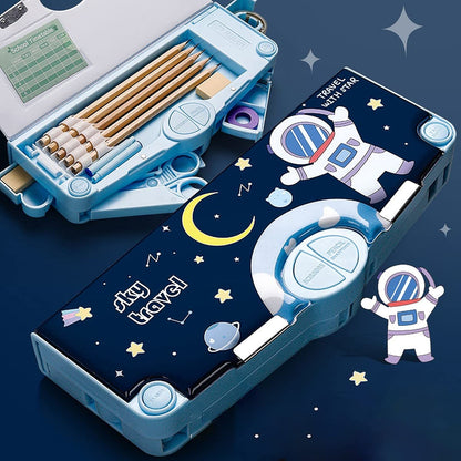 The grand magazin 1Pc Multifunctional Pencil Case, Large Capacity Pencil Box for Boys & Girls Students with Craft Scissor Portable Stationery Organizer, Astronaut