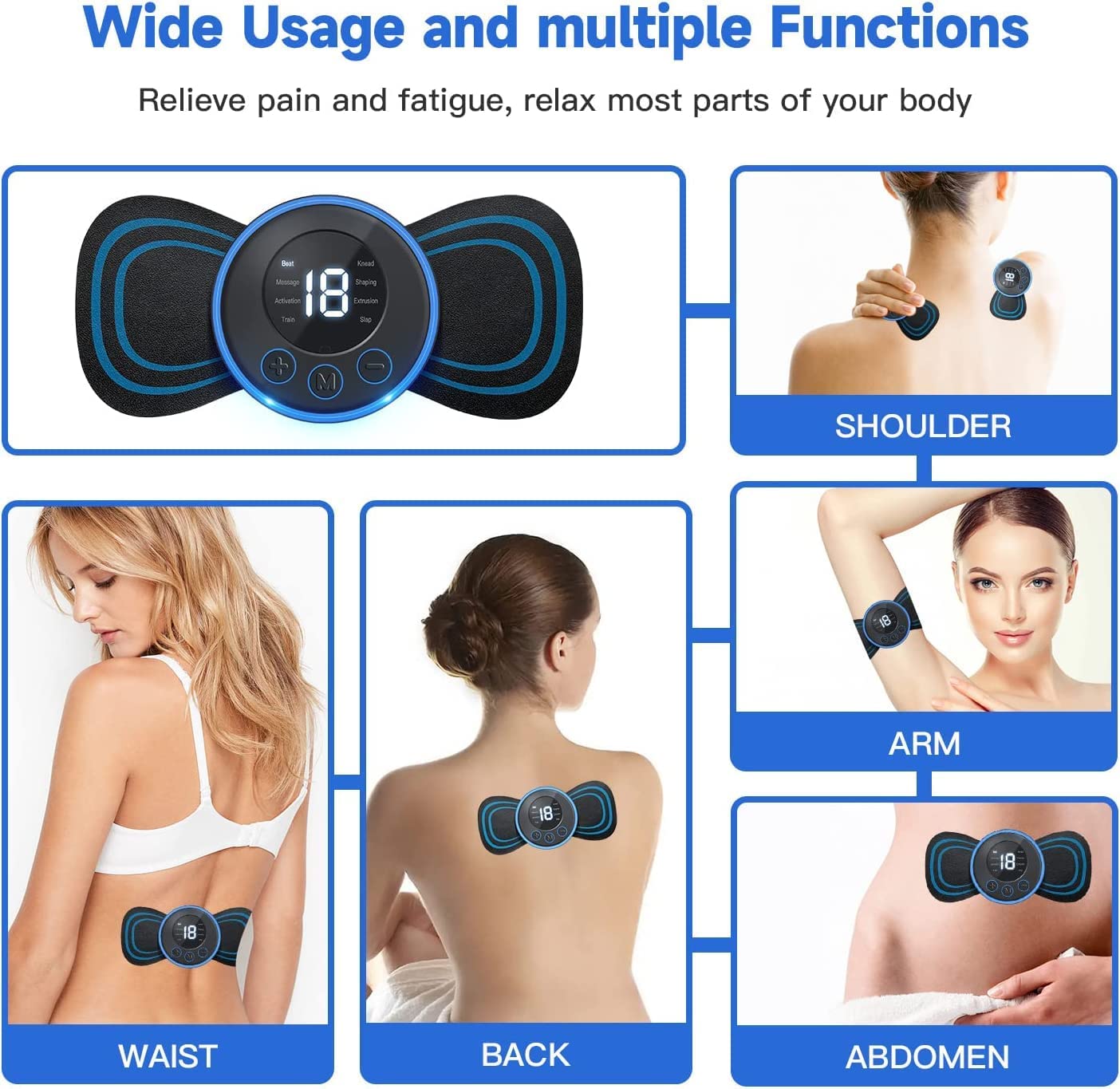 Body Massager,Wireless Portable Neck Massager with 8 Modes and 19 Strength Levels Rechargeable Pain Relief EMS Massage Machine for Shoulder,Arms,Legs,Back Pain for Men and Women