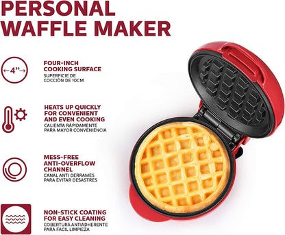 Mini Waffle Maker 4 Inch- 350 Watts: Stainless Steel Non-Stick Electric Iron Machine for Individual Belgian Waffles, Pan Cakes, Paninis or Other Snacks